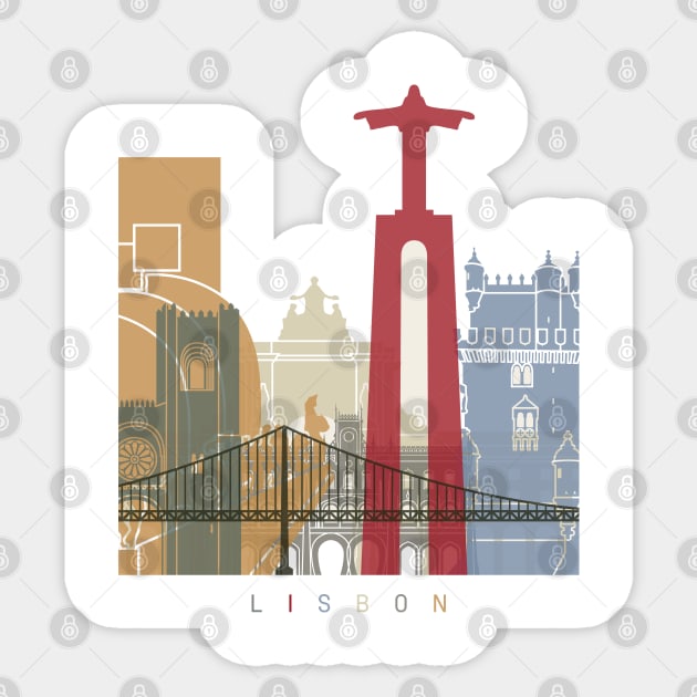 Lisbon skyline poster Sticker by PaulrommerArt